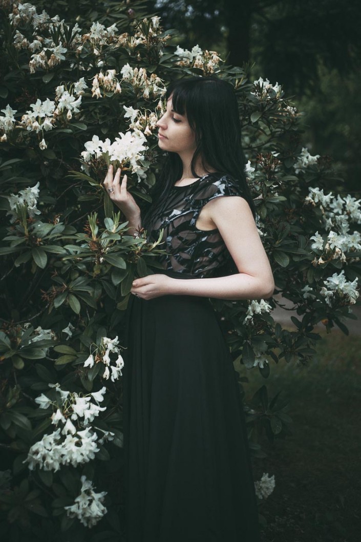 Rabenhaupt - fashion evening dress - black-chiffon - flowers